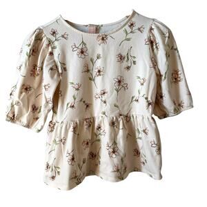 Forever 21 Girls Puff Sleeve Ditsy Floral Babydoll Top Light Pink Size 13/14